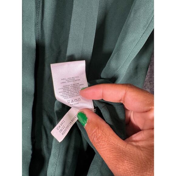 Express Blouse Women XS Green Semi Sheer Long Sleeve Button Front Neck tie Caree - Picture 3 of 7